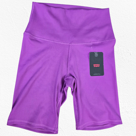 Levi’s Purple Ribbed High Rise Biker Shorts Stretchy Activewear Size Medium - Picture 1 of 9
